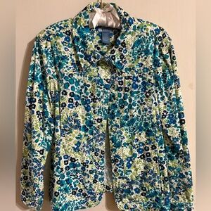 Floral Blue and Green Women's Lightweight Jean Jacket